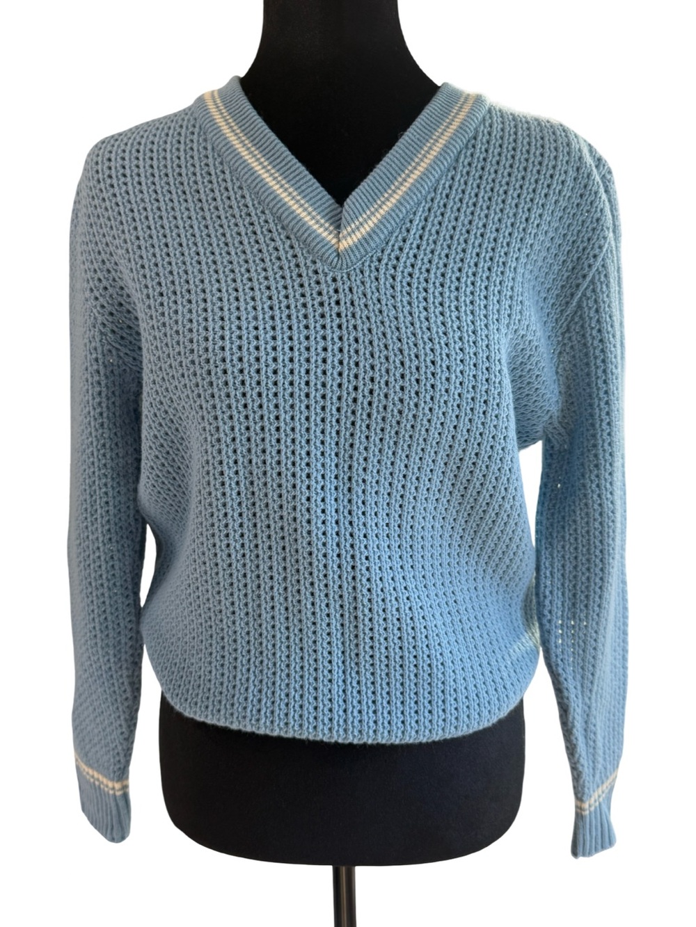 Vintage McGregor Boys XL 18-20 Light Blue Cable Knit Sweater Vest Made USA